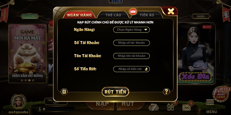 Phương thức rút tiền Hitclub về tài khoản ngân hàng